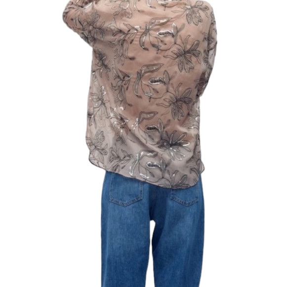 Zara NWT Sheer and sequins pink Blouse Floral design. Size XS - Picture 4 of 10